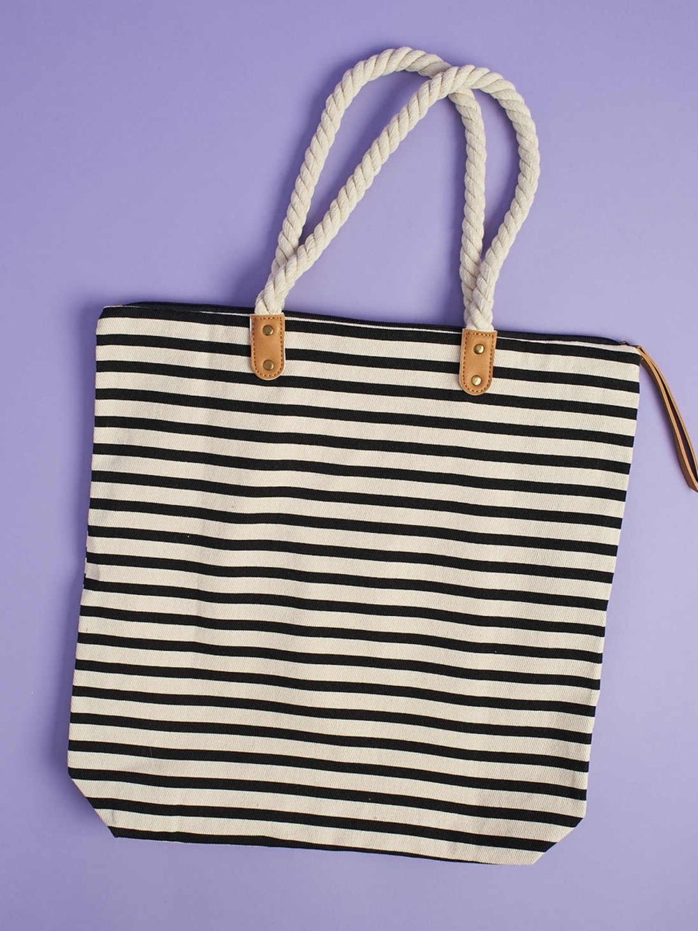 Summer and Rose Striped Black and Cream Women’s Rope-Handle Tote